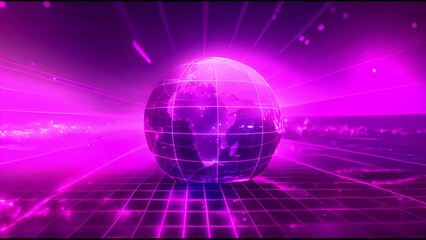 Leinwandbilder - A seamless loop of neon waves. A sphere grid. Neon waves. Abstract design. Violet color.