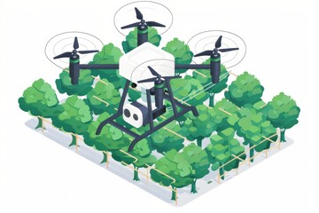Wall Mural - Drone technology revolutionizes smart farming with unmanned agricultural research, using aerial vehicles for field watering and seeding