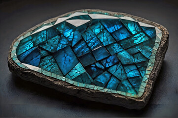 Close Up Blue Opaque Labradorite Gems Embedded Stone Black Background