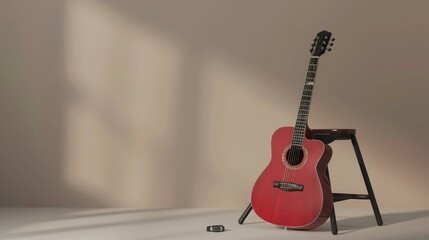 Acoustic guitar in the living room. Music concept. Vintage style