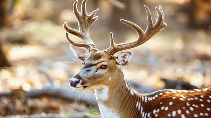 big antler male spotted deer or chital or axis deer or axis axis in wild natural green scenic background in winter outdoor wildlife safari at dhikala jim corbett national park forest u : Generative AI