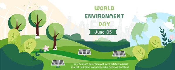 Wall Mural - illustration poster campaign of world environment with nature landscape with ecosystem and green cit