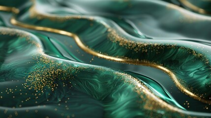 Wall Mural - A tranquil underwater scene with sunlight filtering through the water,  green and gold background