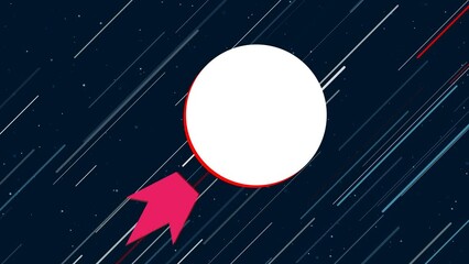 Wall Mural - Circle flies through the universe on a jet propulsion. The symbol in the center is shaking due to high speed. Seamless looped 4k animation on dark blue background with stars