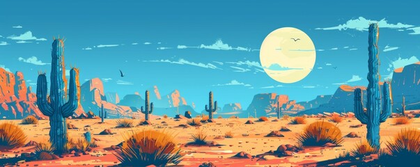 Sticker - A bioengineered desert where genetically modified cacti store water in their spiny stems, providing sustenance for the inhabitants of this harsh and unforgiving landscape.   illustration.