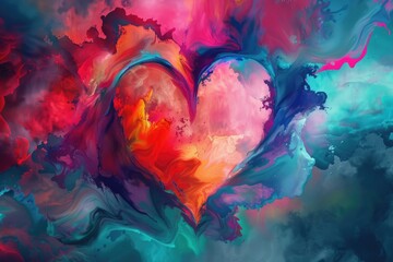 Love Paint. Heart Shape in Various Colors on Abstract Background for Valentine's Day