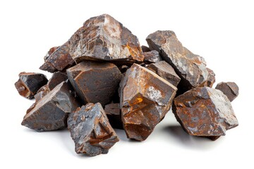 Raw iron ore , white background