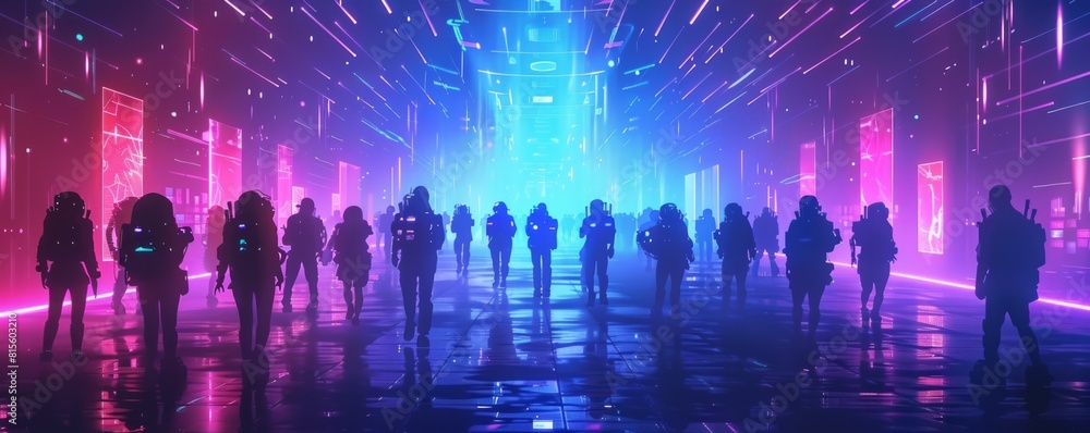 A cyberpunk nightclub pulsating with music and neon lights, where ...