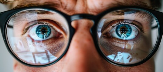 Reflection of data on programmer s glasses  big data analysis on computer screen