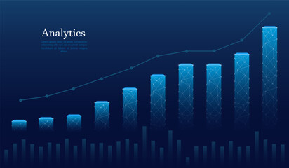 Digital growth graph chart on technology blue background. Chart, diagram, research, audit, planning, statistics, management, infographic, data analysis, Financial literacy. Stock market