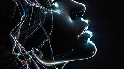 Poster - Beautiful female digital profile with blue glow