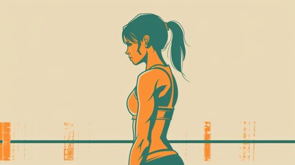 Illustration of a toned woman standing in a profile view, featuring a stylized design.