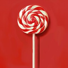 Food Illustration Drawing. White Lollipop Spiral on Tasty Candy Background