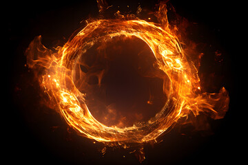 Wall Mural - Abstract fire ring of Sparking fire circle isolated on black background
