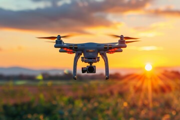 Wall Mural - Field drones utilize isometric technology and environmental sensors at the farm to improve landscape layouts and promote plant health