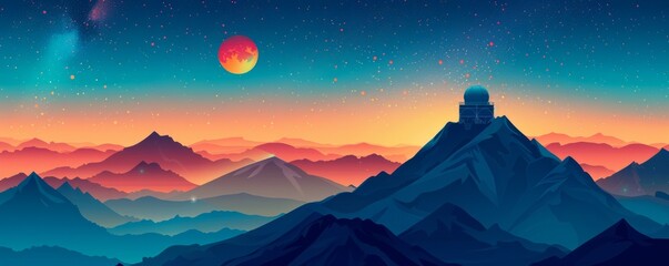 a celestial observatory atop a mountain peak, where astronomers study the cosmos and unravel the mys