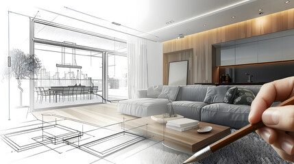 Aufkleber - The designer chooses the perfect color for a new apartment Sketch of a modern apartment : Generative AI