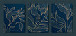© marylia17 - Vector set of luxury leaf gold backgrounds, flower patterns, abstract floral cards. Frames, beauty texture templates, art plant covers, elegant posters.