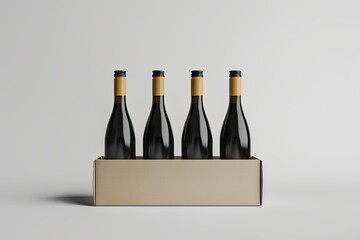 Wall Mural - A front-facing view of a 6-bottle wine box with a minimalistic mockup