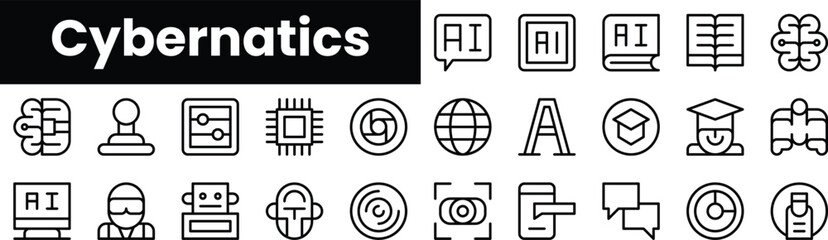 Wall Mural - Set of outline cybernatics icons. Minimalist thin linear web icon set. vector illustration.