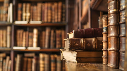 Fototapete - old library background old books on bookshelves  retro style : Generative AI