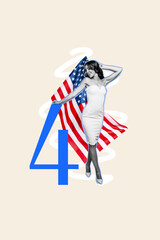 Sticker - Composite collage image of pretty girl model party national independence america day fourth july concept bizarre unusual fantasy billboard