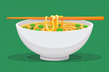 Wall Mural - Delicious asian noodle soup in white bowl with chopsticks