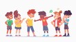 Flat character set of school bullying. Group of teen boys and girls mocking, laughing, pointing fingers at offended classmates. Communication problem between students. Modern illustration.