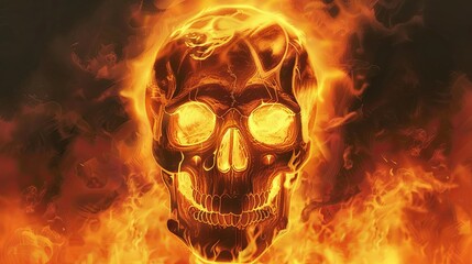 Wall Mural - Fiery skull ablaze in intense flames