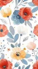 Naklejka na meble Blossoming floral pattern with vibrant colors and playful design