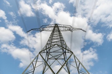 the view of an electricity line that is very high and tall