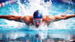 © Yekatseryna - Professional man swimmer swim using breaststroke technique in swimming pool. Concept of professional sport and competition