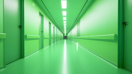 Poster - Interior of illuminated passage with green walls in modern hospital : Generative AI