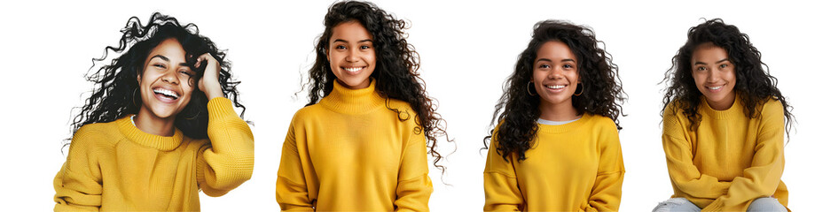 isolated woman with yellow shirt, autumn style