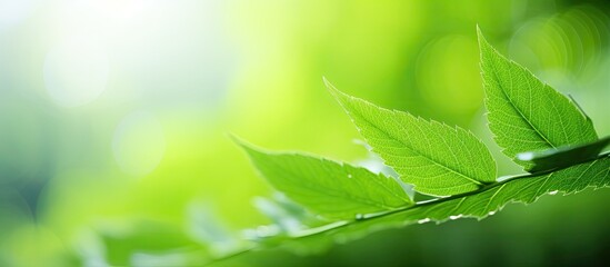 Poster - Closeup nature view of green leaf on blurred greenery background in garden with copy space for text Natural green plants landscape background wallpaper Ecology fresh concept Green leaves frame