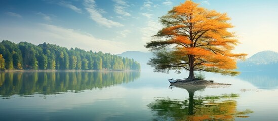 Poster - Metasequoia grows by the lake. copy space available