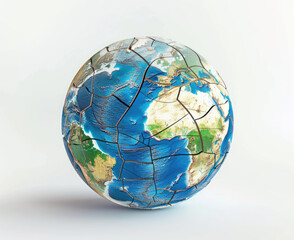 Wall Mural - Bright and vibrant earth globe with visible cracks. Illustrating the effects of earthquakes on a global scale