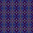 Illustrations of blue, purple yellow and white geometric fabric patterns