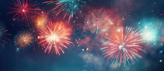Poster - An abstract holiday background with New Year fireworks and ample copy space