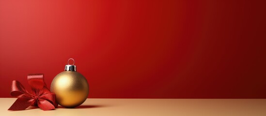 Poster - Christmas bauble and Christmas present Bright paper background Copy space