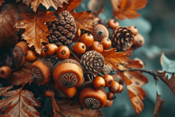 Wall Mural - Picturesque Acorn fall background. Food nature. Generate Ai