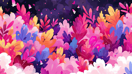 Sticker - A colorful drawing of flowers with a purple background