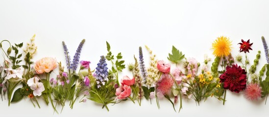 Aufkleber - floral border made with natural fresh flowers buds leaves and stems. copy space available