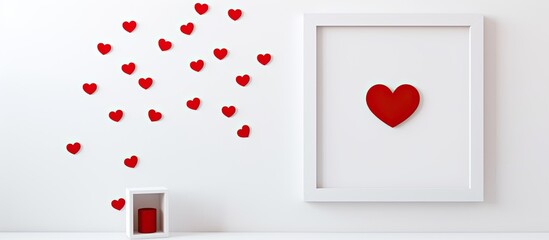 Aufkleber - Valentine s Day Ready Mock up Two empty white frames surrounded by red felt hearts on a white background Copy space