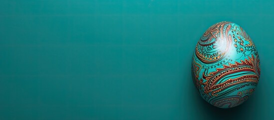 Aufkleber - Colorful Easter Egg double border against a turquoise green background Top view with copy space