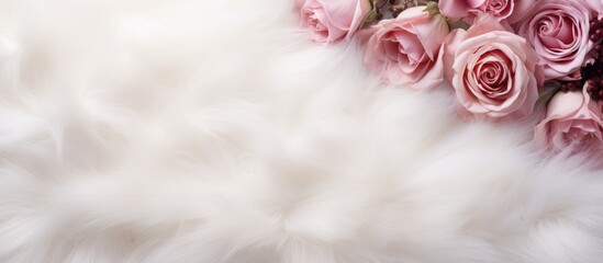 Aufkleber - An elegant copy space image featuring a white fur background adorned with beautiful rose flowers