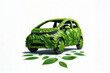 © Ольга Лукьяненко - silhouette EV car made from green leaves Isolated on white background