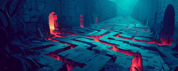 Wall Mural - A forgotten underground labyrinth, its twisting corridors and hidden chambers a maze of secrets waiting to be discovered.   illustration.