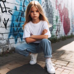 Wall Mural - A T shirt mockup girl posing for a picture.