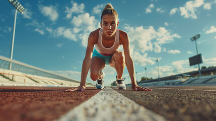 Young athletic woman runner on sprint track